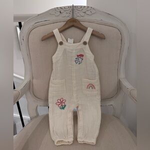 🤍 6~12 Mth Muslin Cotton Baby Romper with Embroidered Accents NWT